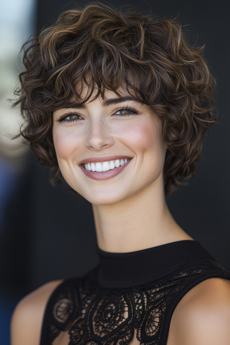 6. Curly Pixie in mittelbrauner (Frisuren für kurzes Haar) - Frisuren für kurze Haare