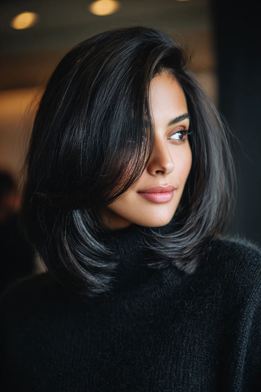 6. Geschwungener Lob in Smoky Black (lange Bob-Frisuren) – Lange Bob-Frisuren