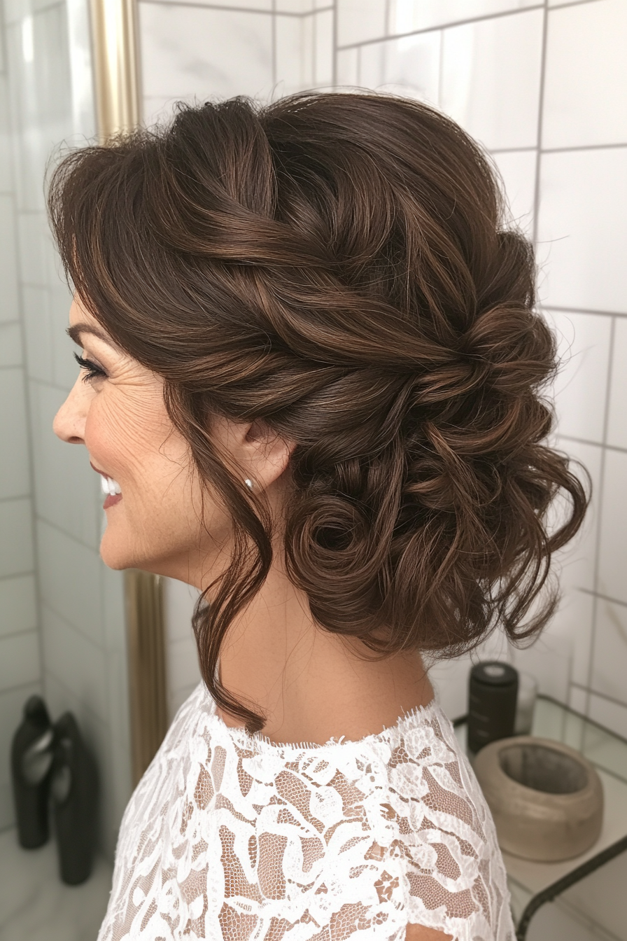 6. Dunkle Brünette Curled Hochsteckfrisur (Hochzeitsfrisuren für ältere Frauen) - Hochzeitsfrisuren für ältere Frauen