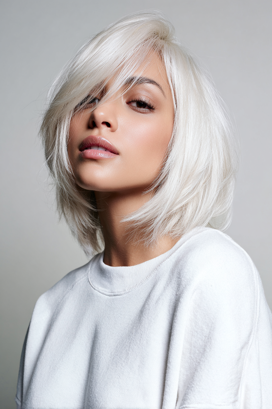 6. Face -Framing Bob mit Platinblondmischung (mittelgroße geschichtete Bob -Frisuren) - mittelgroße, geschichtete Bob -Frisuren