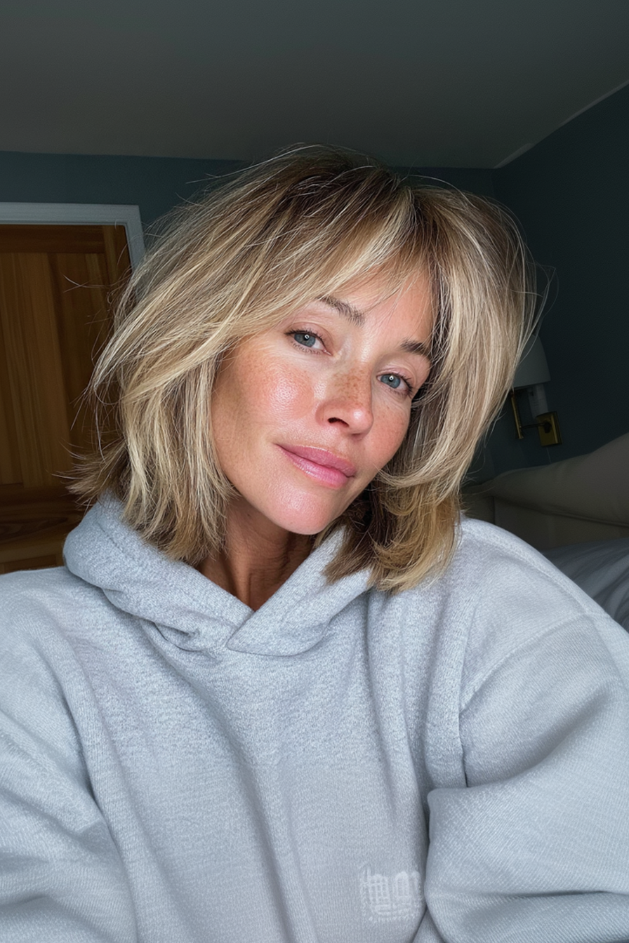 6. Federed Golden Lob (lange Bob -Haarschnitte für Frauen über 50) - lange Bob -Haarschnitte für Frauen über 50