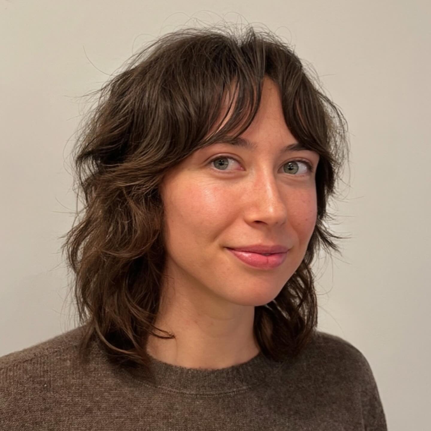 6. sanfte Brünette Shag mit Vorhangrand (kurze Shag -Haarschnitte)