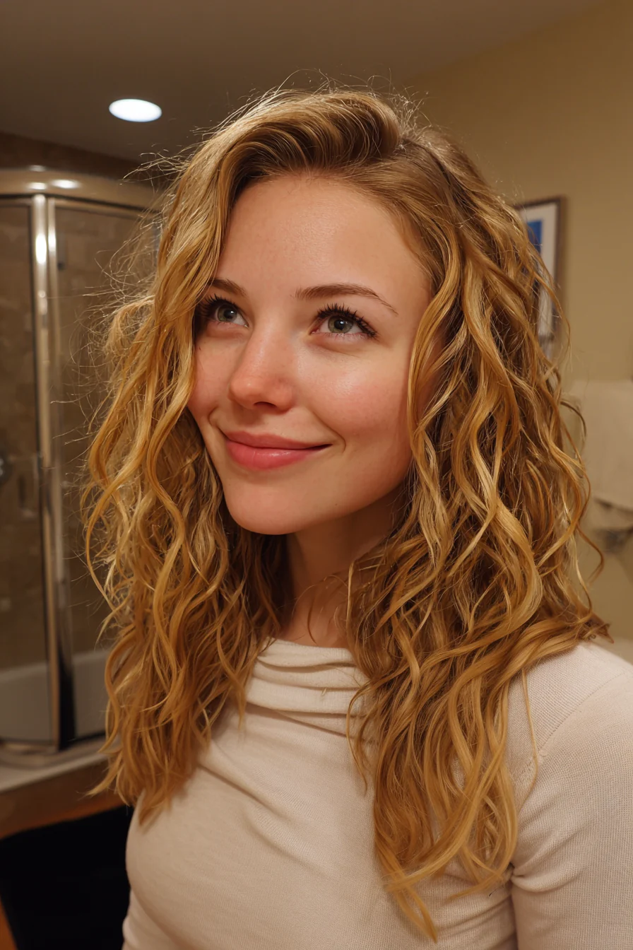 6. Goldblonder, voluminöser lockiger Schnitt (geschichtete lockige Frisuren) – geschichtete lockige Frisuren