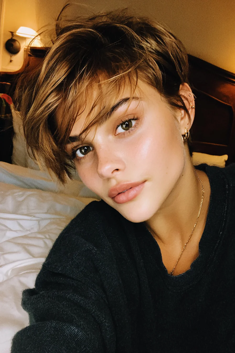 6. Golden Brown Side-Swept Pixie (Kurze Pixie-Frisuren) – Kurze Pixie-Frisuren