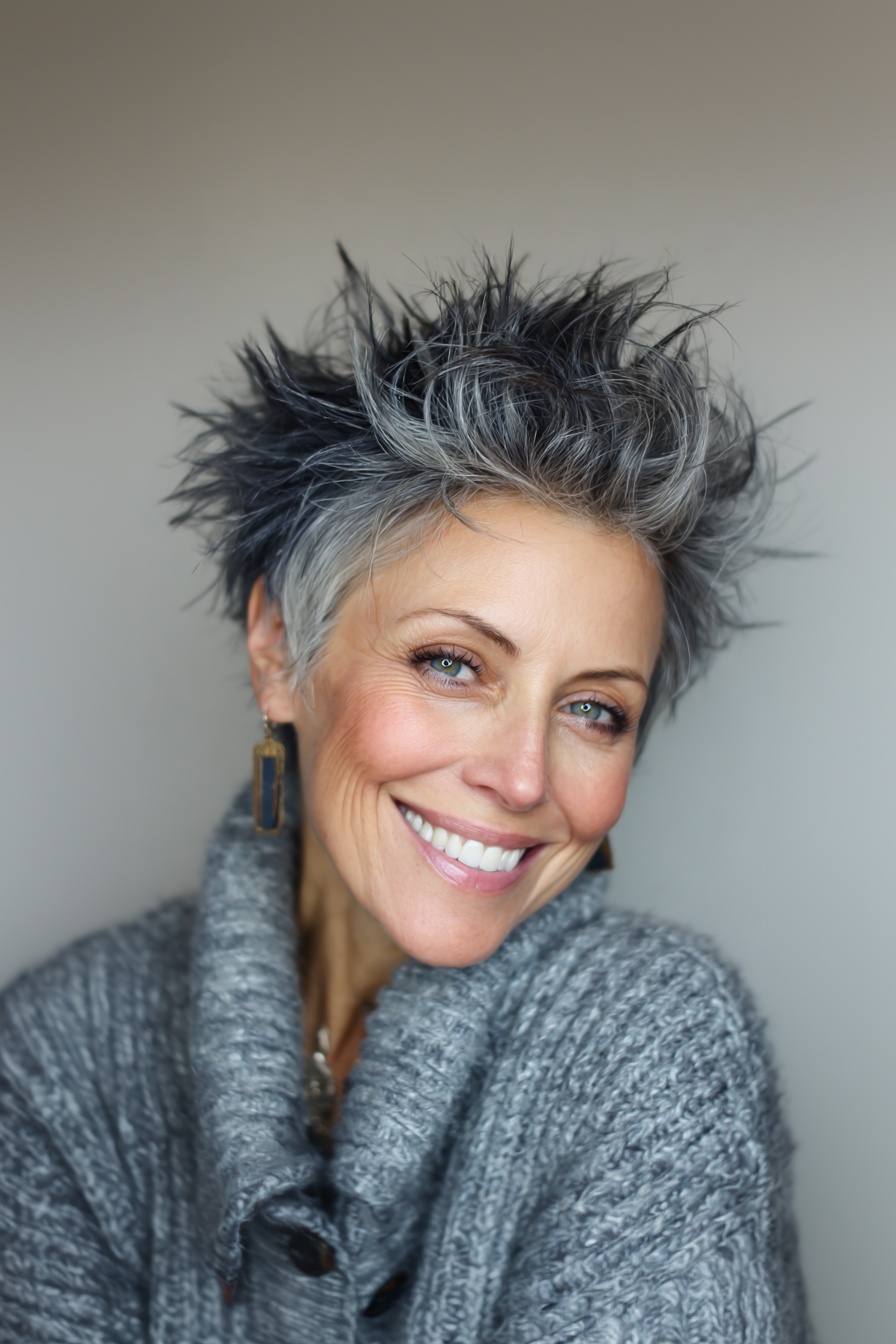 6. Graphit gefiederte Spikes (Stachelfrisuren für Frauen über 50) - Stachelfrisuren für Frauen über 50