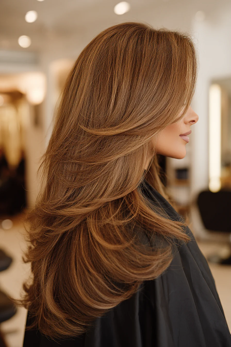 6. Honigbraune Schmetterlingsschichten (Haarschnitte für langes Haar) – Haarschnitte für langes Haar