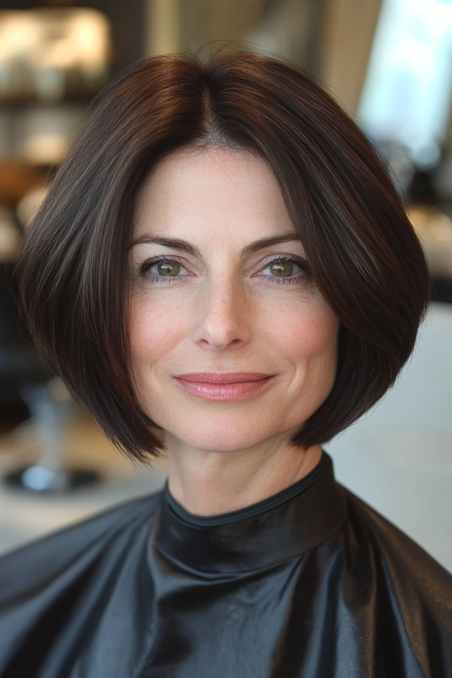 6. Kiefer langen französischer Bob in reichem Espresso (Haarschnittideen für Frauen über 50) - Haarschnittideen für Frauen über 50