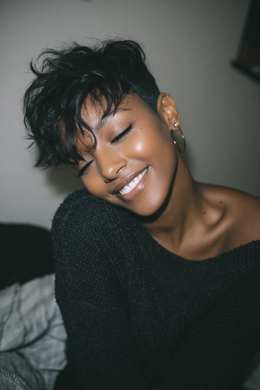 6. Jet Black Tapered Crop mit Crown Lift (Stufenfrisuren für dünnes Haar) – Stufenfrisuren für dünnes Haar