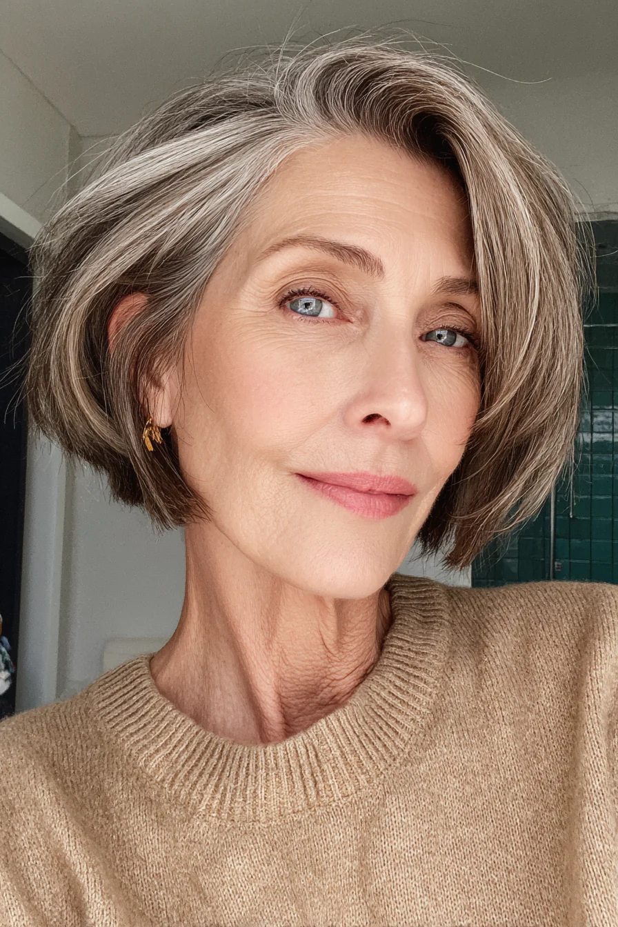 6. Stufenlanger, ohrlanger Bob in Honigbeige (Haarschnitte für Frauen über 60 mit schütterem Haar) – Haarschnitte für Frauen über 60 mit schütterem Haar