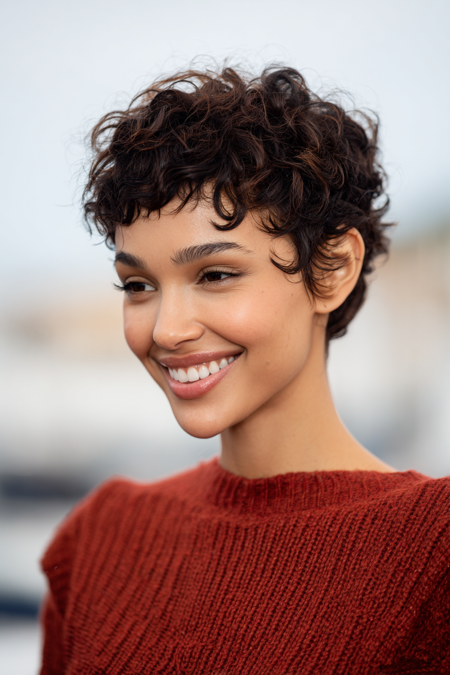 6. Layered Espresso Curly Crop (kurze lockige Haarschnitte für Frauen) - kurze lockige Haarschnitte für Frauen