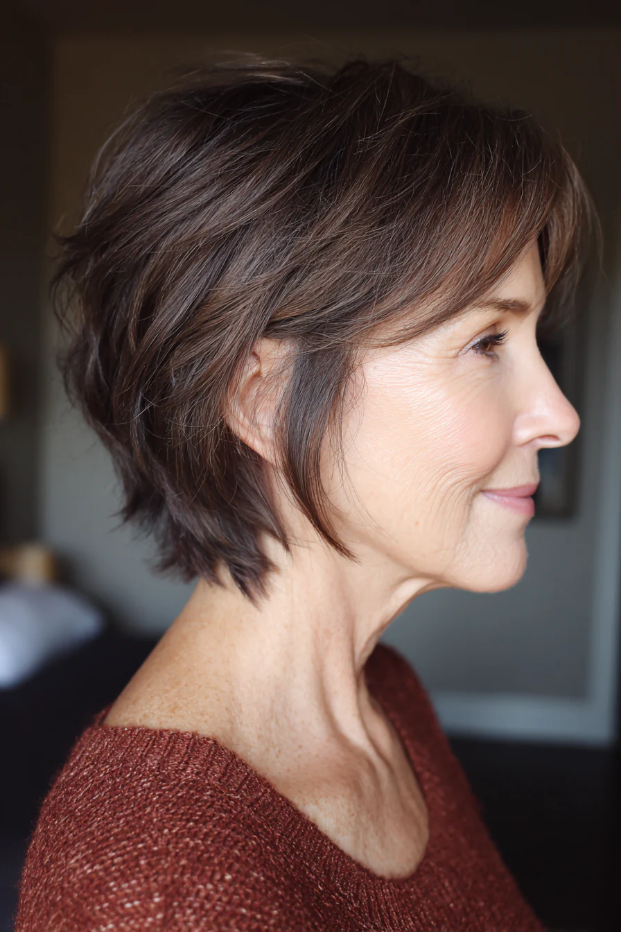 6. Layered Taper Shag in Espresso Brown (Short Shag-Frisuren für Frauen über 50) – Short Shag-Frisuren für Frauen über 50