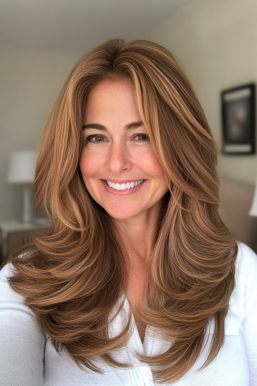 6. Langschicht geschnitten in Honigbraun (kühle Haarschnitte für Frauen über 50) - Kühle Haarschnitte für Frauen über 50