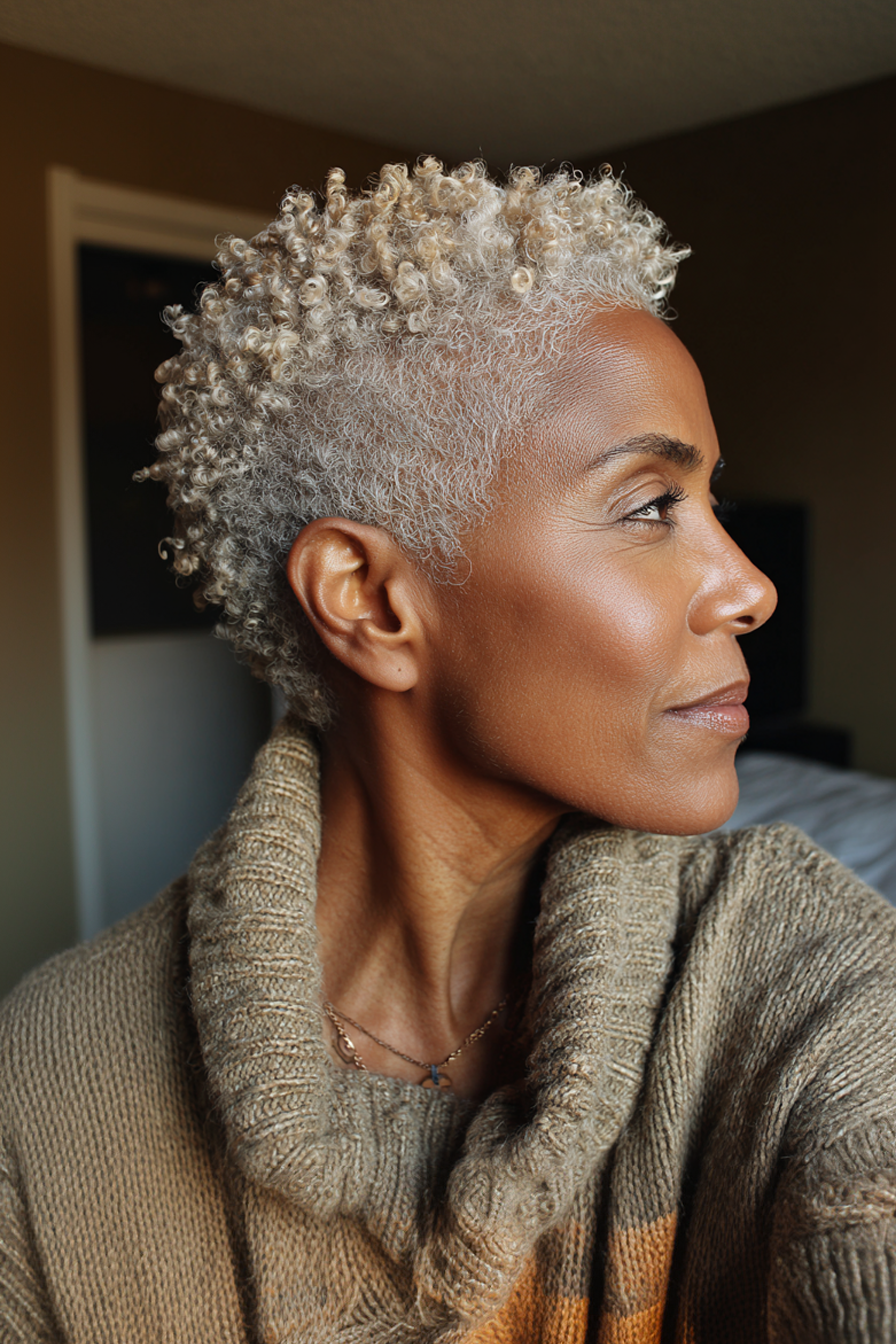 6. Pearl Blonde Twa (Teeny Weeny Afro) (Frisuren für schwarze Frauen über 60) - Frisuren für schwarze Frauen über 60