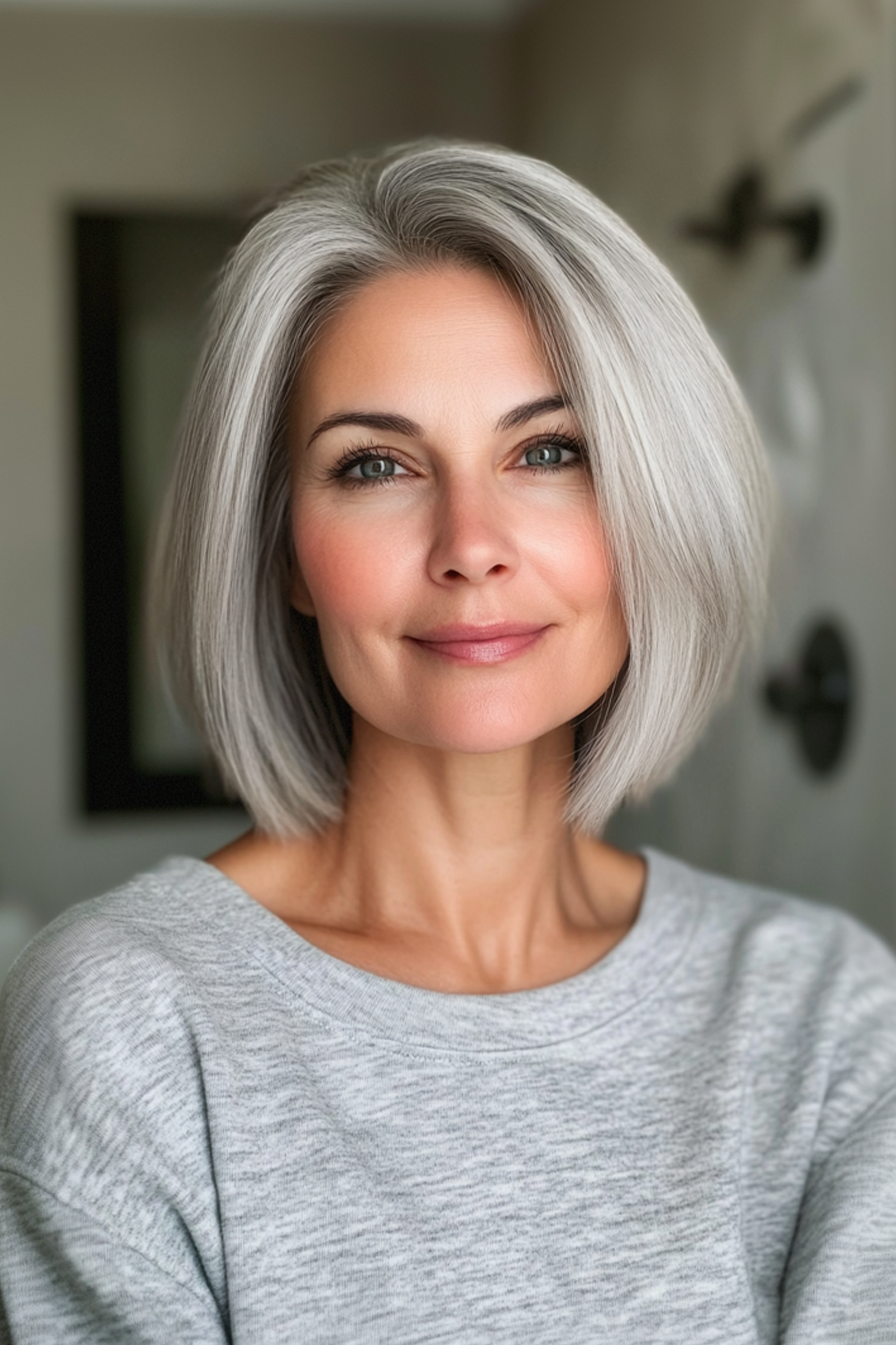 6. Salt-and-Pepper-Absolventen Bob (Layered Bob-Haarschnitte für ältere Frauen)-Layered Bob-Haarschnitte für ältere Frauen