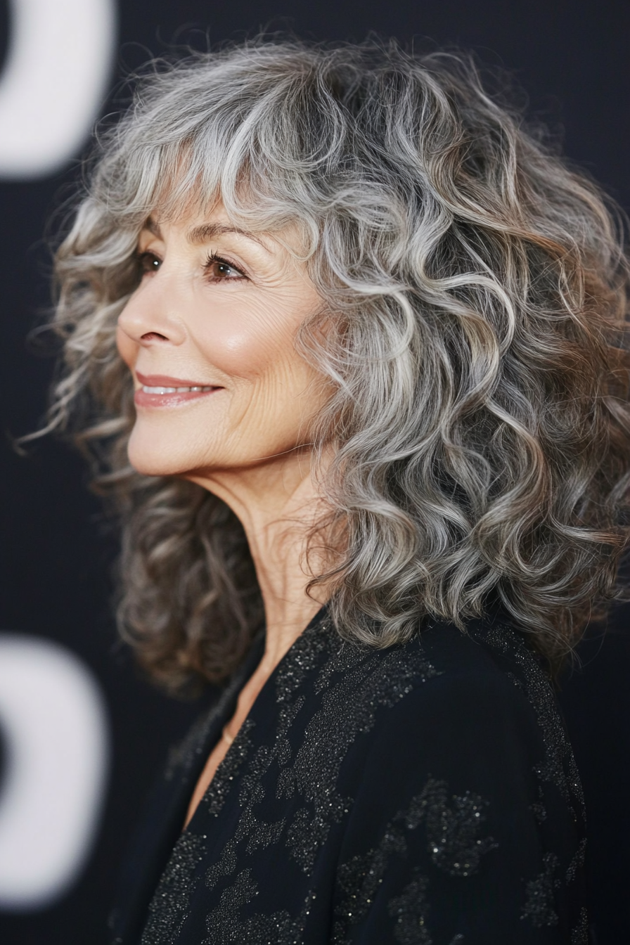 6. Salz und Peterfahrung mit mittlerer Länge mit Vorhangknalls (Haarschnitte für ältere Frauen mit lockigem Haar)-Haarschnitte für ältere Frauen mit lockigem Haar