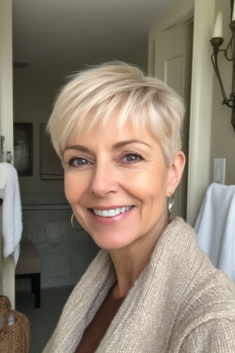 6. Sandy Blonde Cropped Cut (kurze Haarschnitte für Frauen über 60 mit feinem dünnem Haar) - kurze Haarschnitte für Frauen über 60 mit feinem dünnem Haar