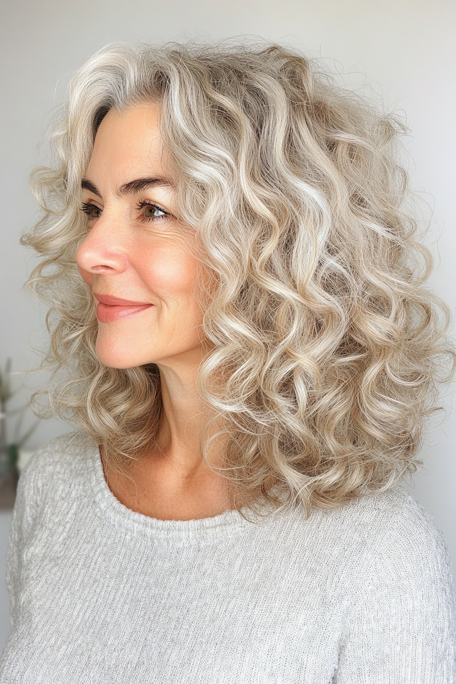 6. Sandy Blonde Curly Crop (Haarschnittideen für Frauen über 60) - Haarschnittideen für Frauen über 60