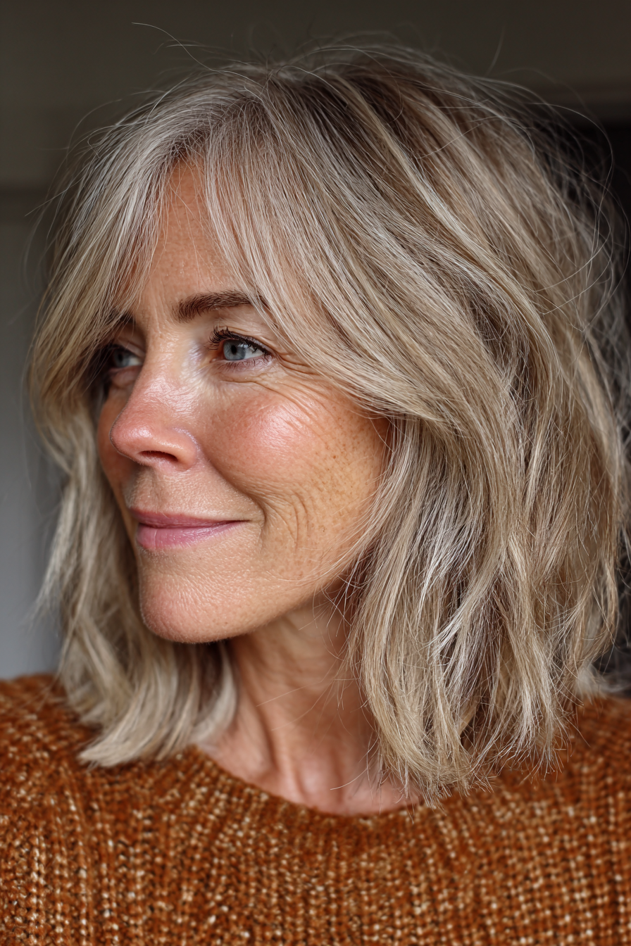 6. Sandblonder Lob mit Curtain Bangs (Lob-Haarschnitt für ältere Frauen) – Lob-Haarschnitt für ältere Frauen