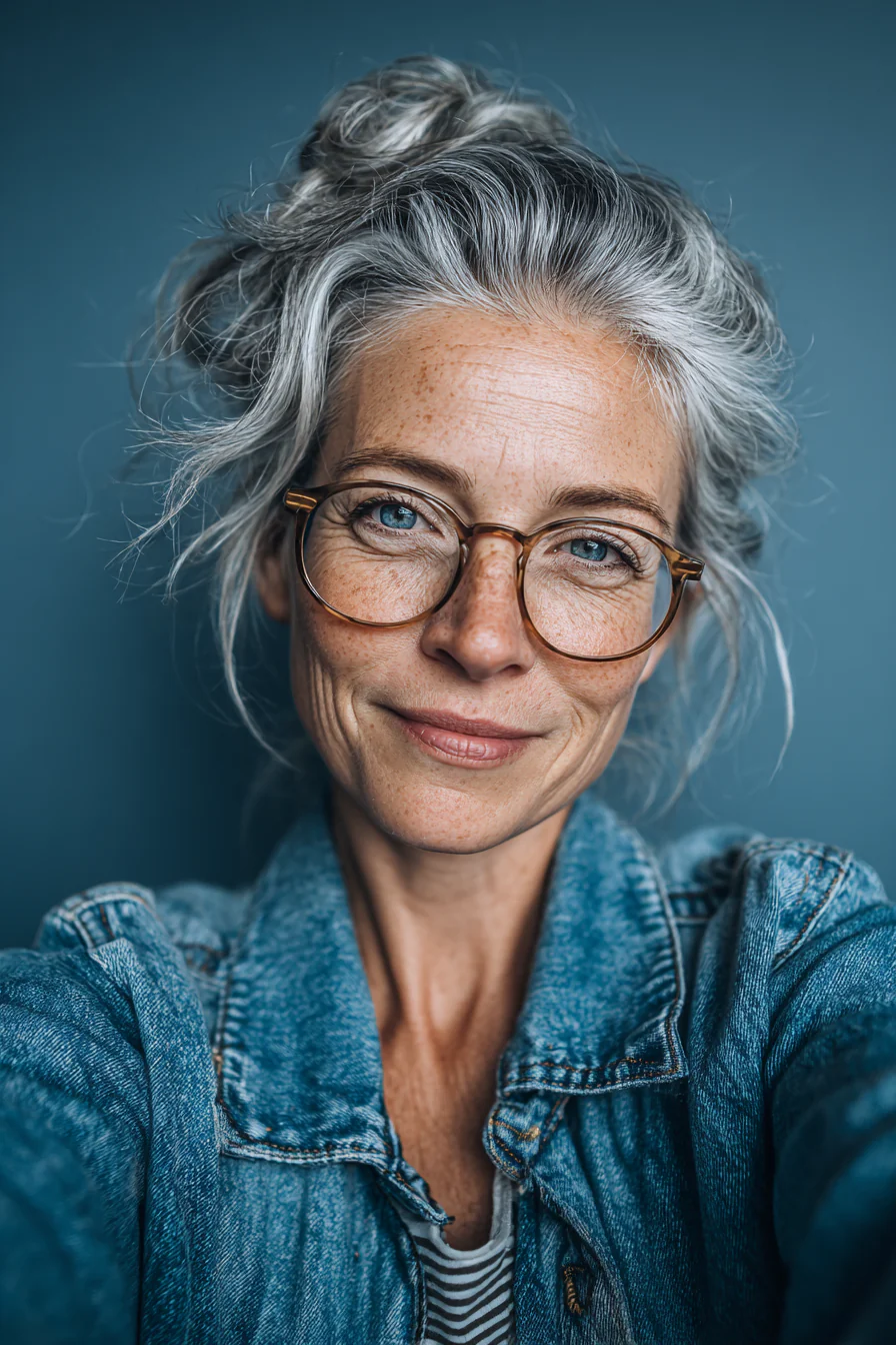 6. Kurzer, mit Salz und Pfeffer zerzauster Schnitt (Frisuren für ältere Frauen mit Brille) – Frisuren für ältere Frauen mit Brille