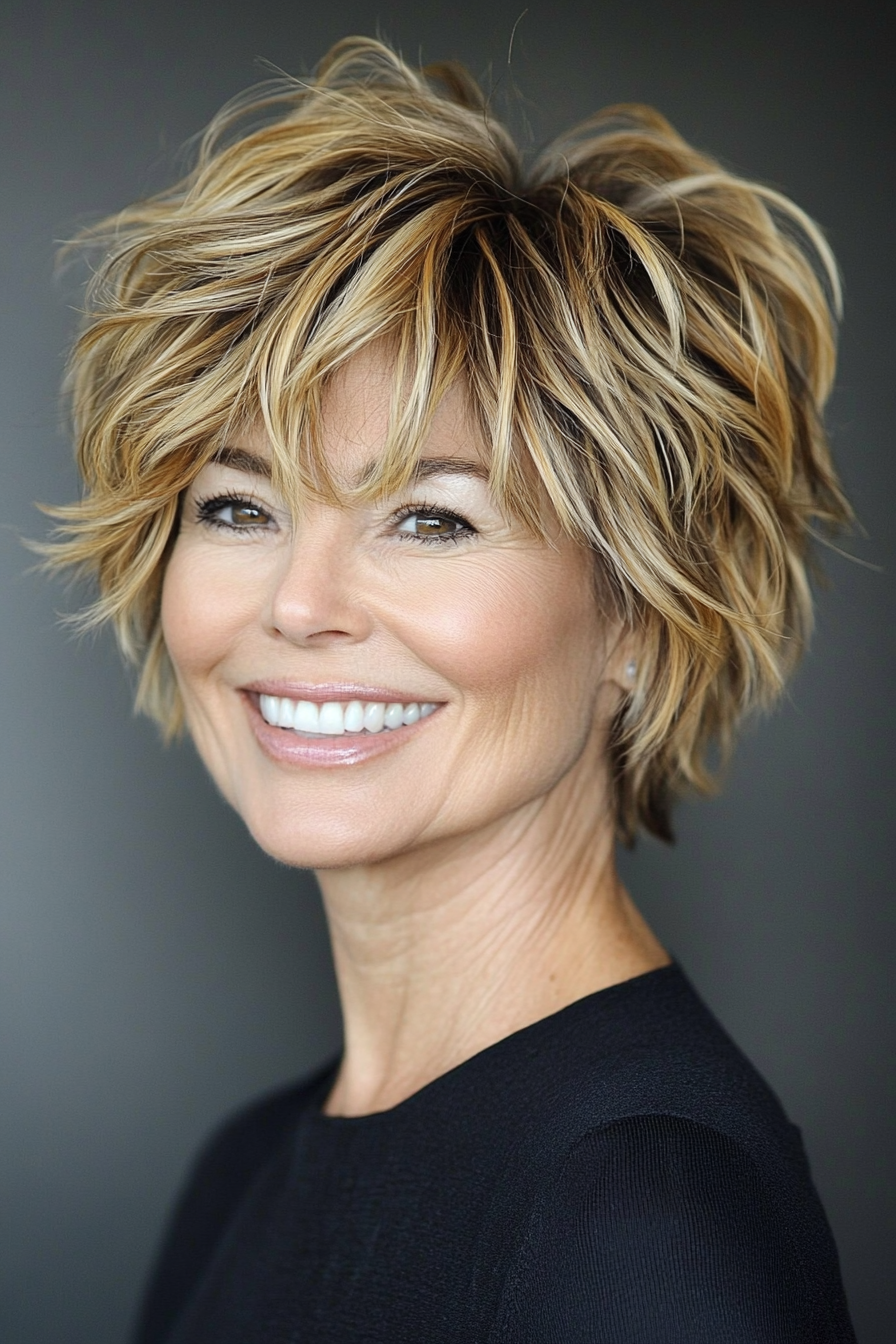 6. Kurzer Shag mit goldenen blonden Akzenten (super kurze Haarschnitte für ältere Frauen) - super kurze Haarschnitte für ältere Frauen