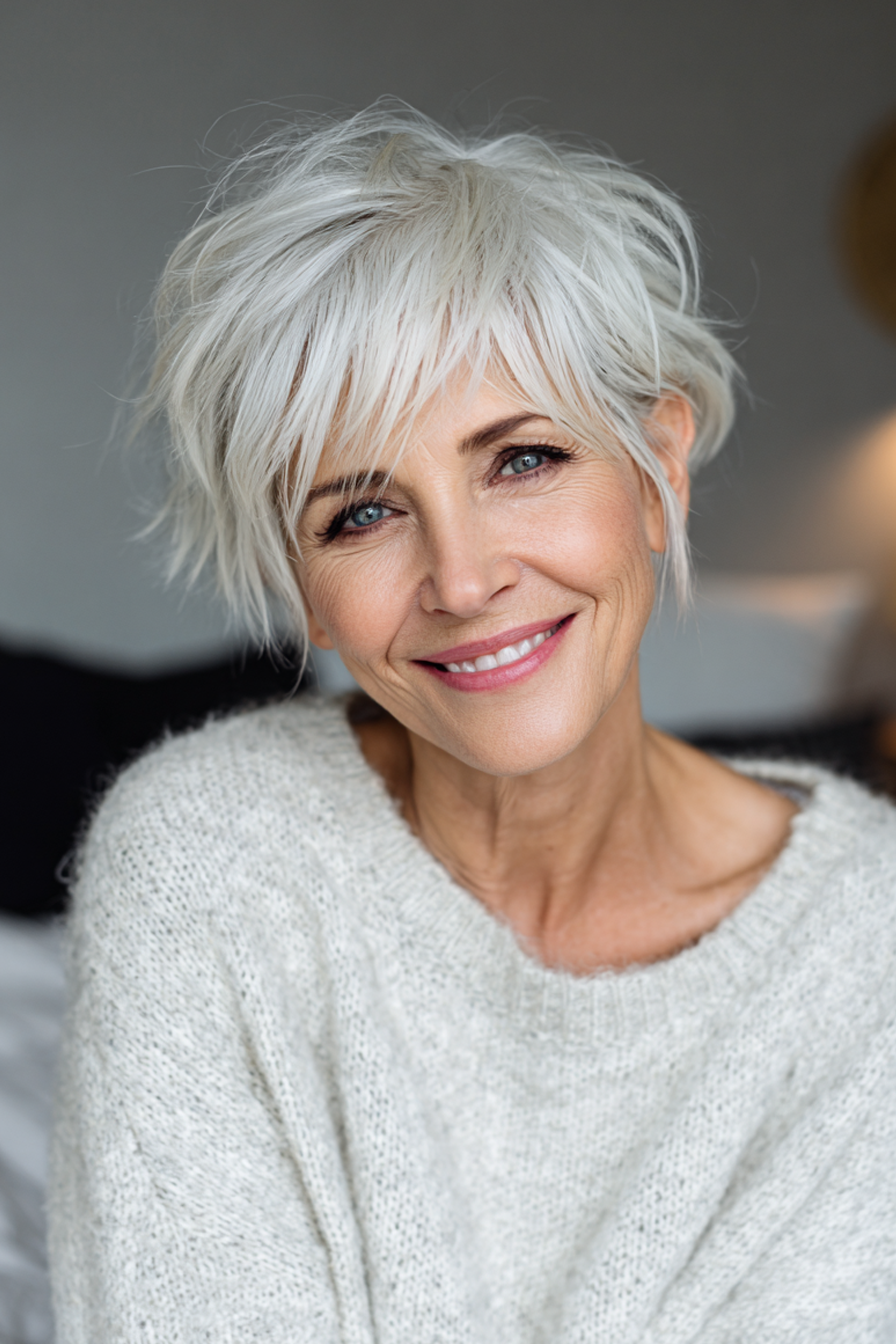 6. Kurzer Shag mit weißen Highlights (kurze Haarschnitte für ältere Frauen mit weißem Haar) - kurze Haarschnitte für ältere Frauen mit weißem Haar