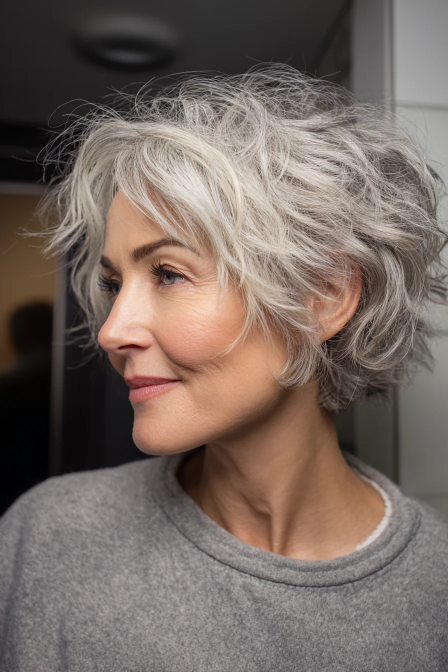 6. Kurzer, zerzauster Shag mit Silbermischung (zottelige Haarschnitte für Frauen über 40) – Zottelige Haarschnitte für Frauen über 40