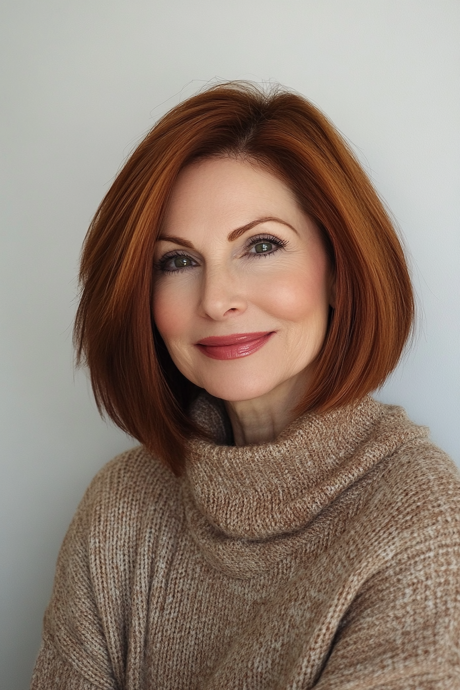 6. Schlanke Kastaniennuss -Stumpflöbe (mittelgroße Haarschnitte für Frauen über 60) - Haarschnitte mit mittlerer Länge für Frauen über 60