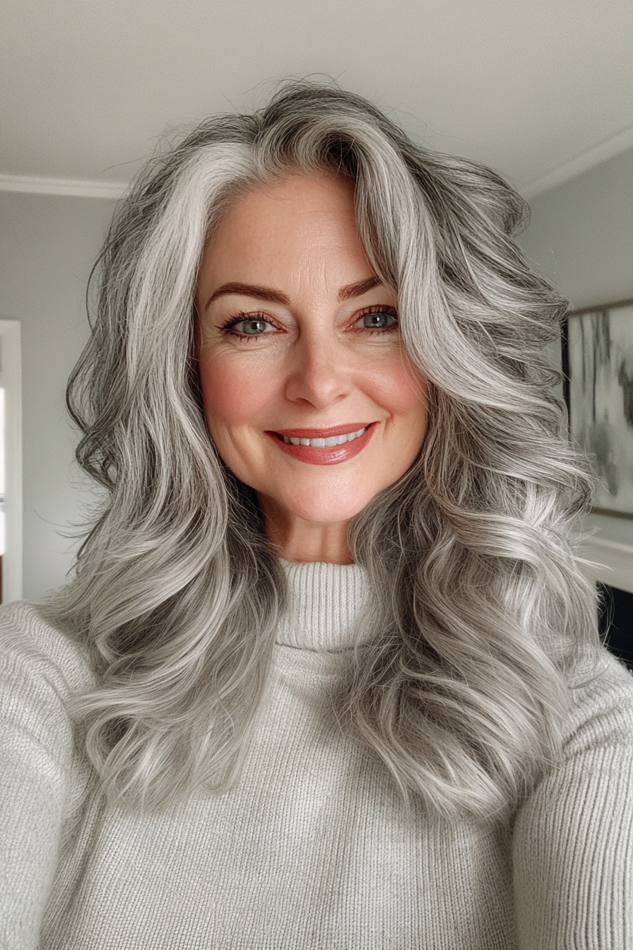 6. Weiche Locken Salz und Pfeffer mit mittlerer Länge mit Espresso -Basis (Salz- und Pfefferfrisuren für Frauen über 50) - Salz- und Pfefferfrisuren für Frauen über 50