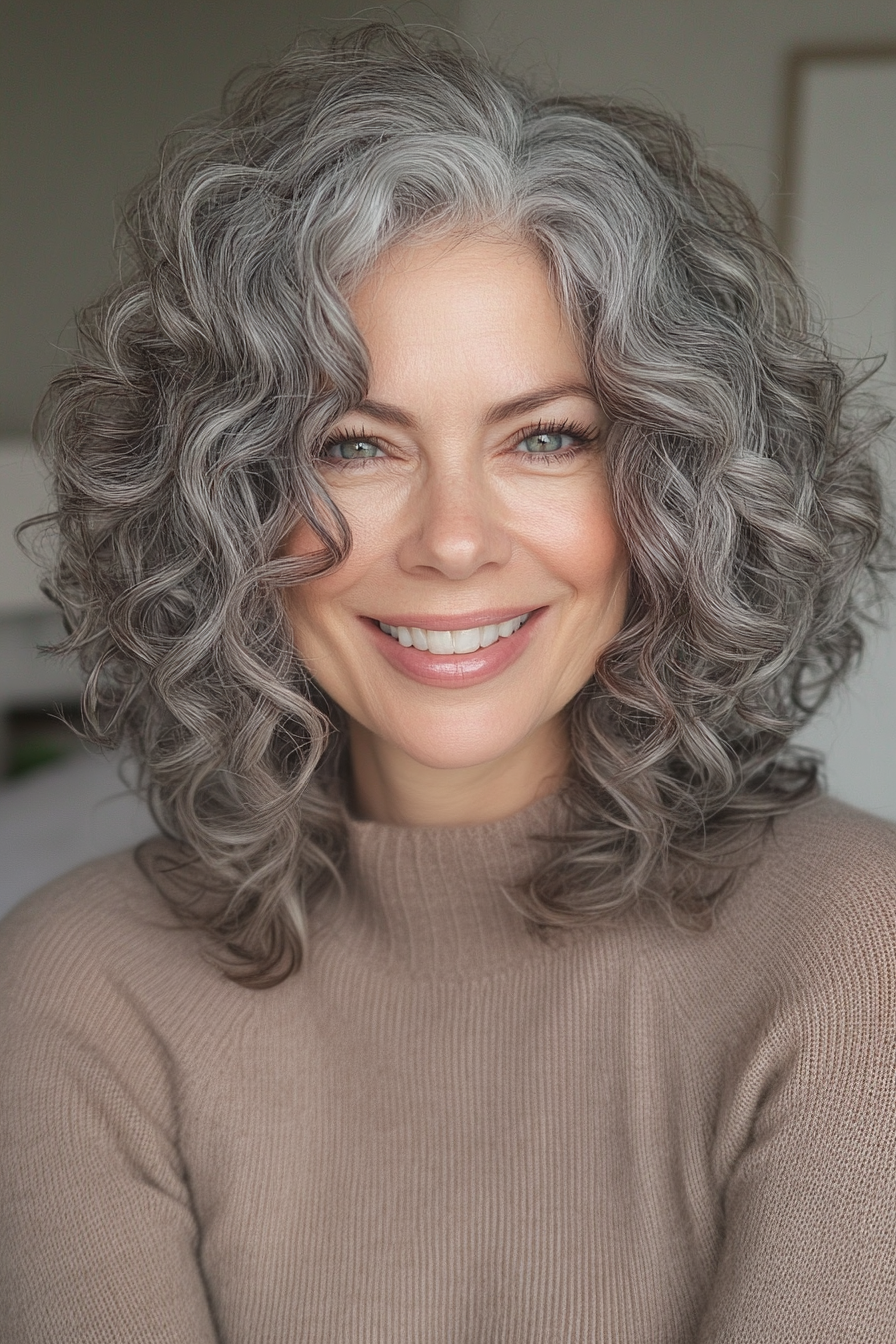 6. Weiche Mokka graue Spulen (kurze lockige Frisuren für Frauen über 50 mit grauem Haar) - kurze lockige Frisuren für Frauen über 50 mit grauen Haaren