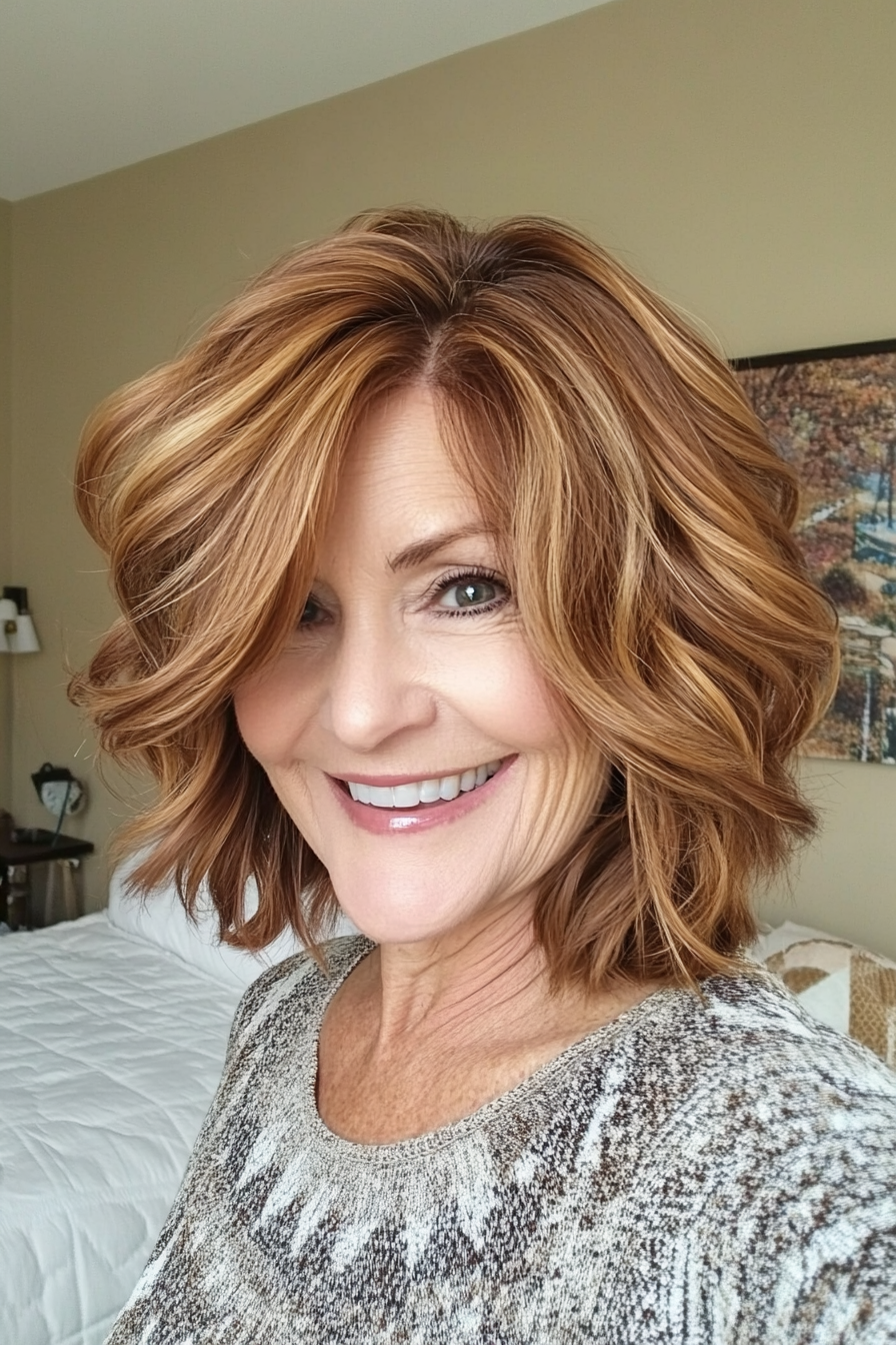 6. Weichwellige Bob in warme Kastanie (Ausschnittslänge Haarschnitte für ältere Frauen) - Ausschnittslänge Haarschnitte für ältere Frauen