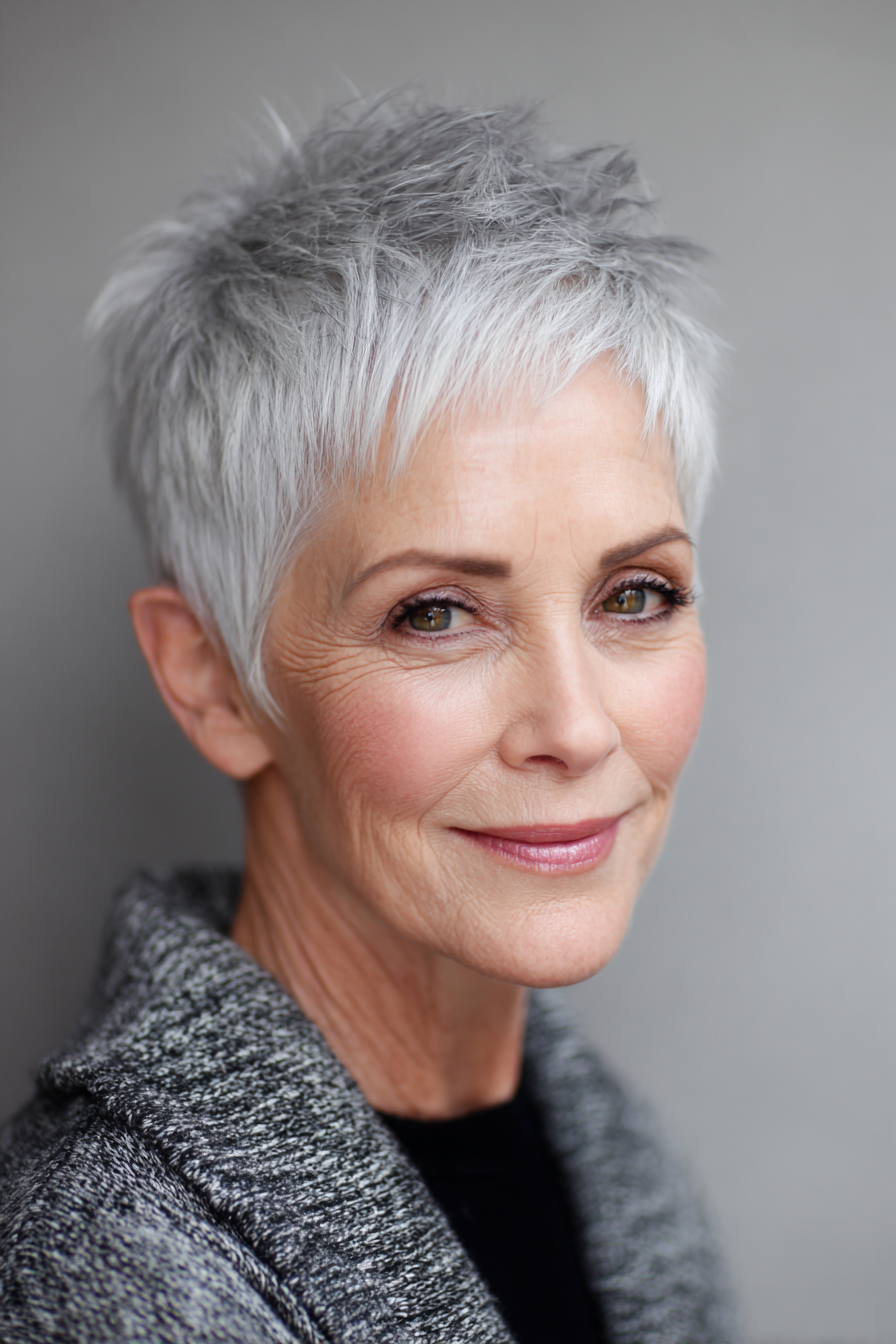 6. Steel Grey Rounded Pixie (Weiße Frisuren für Frauen über 50) – Weiße Frisuren für Frauen über 50