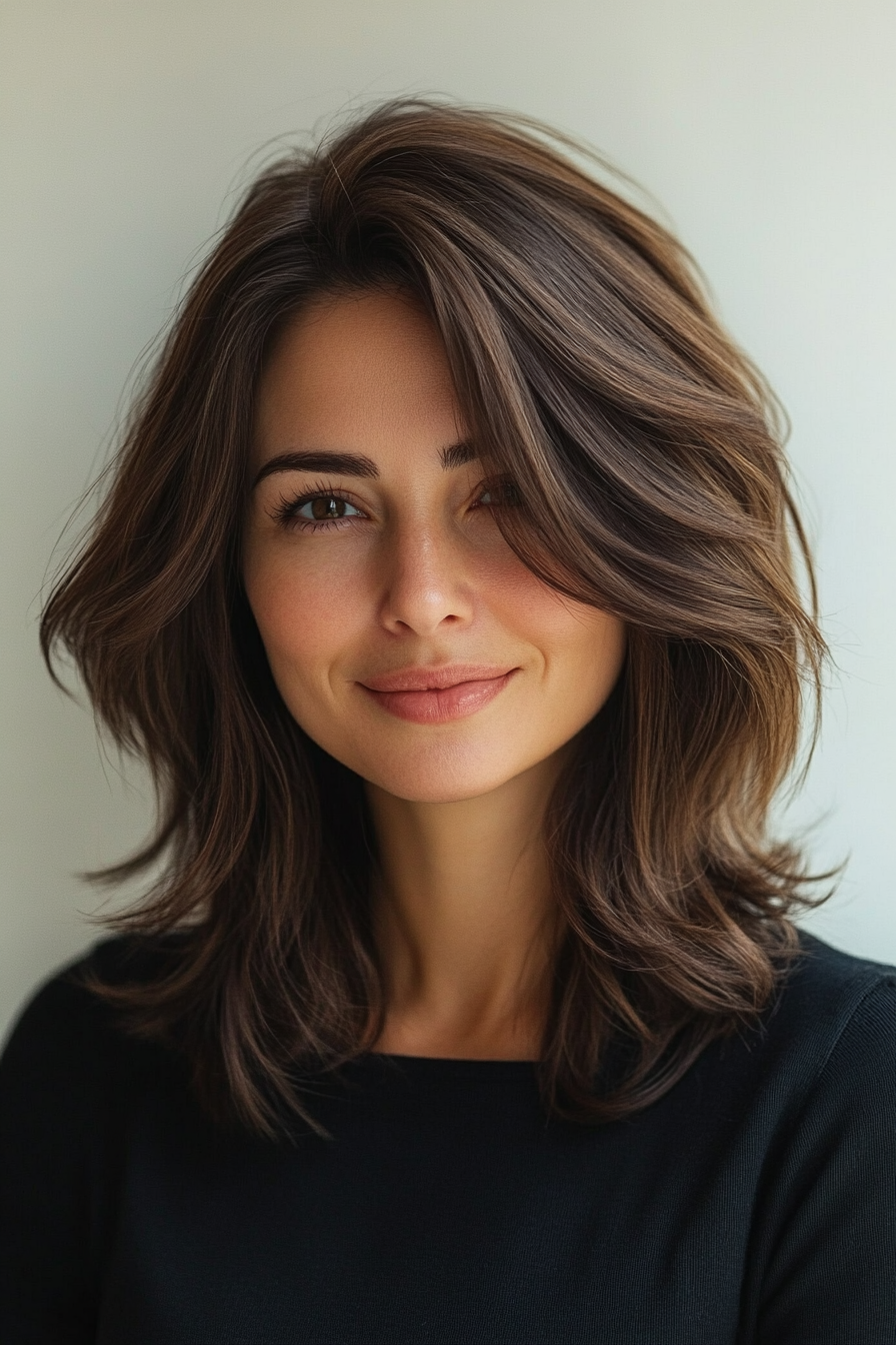 6. Subtile, geschichtete Espresso -Schultergeschnitten (neue Frisuren für Frauen über 50) - neue Frisuren für Frauen über 50