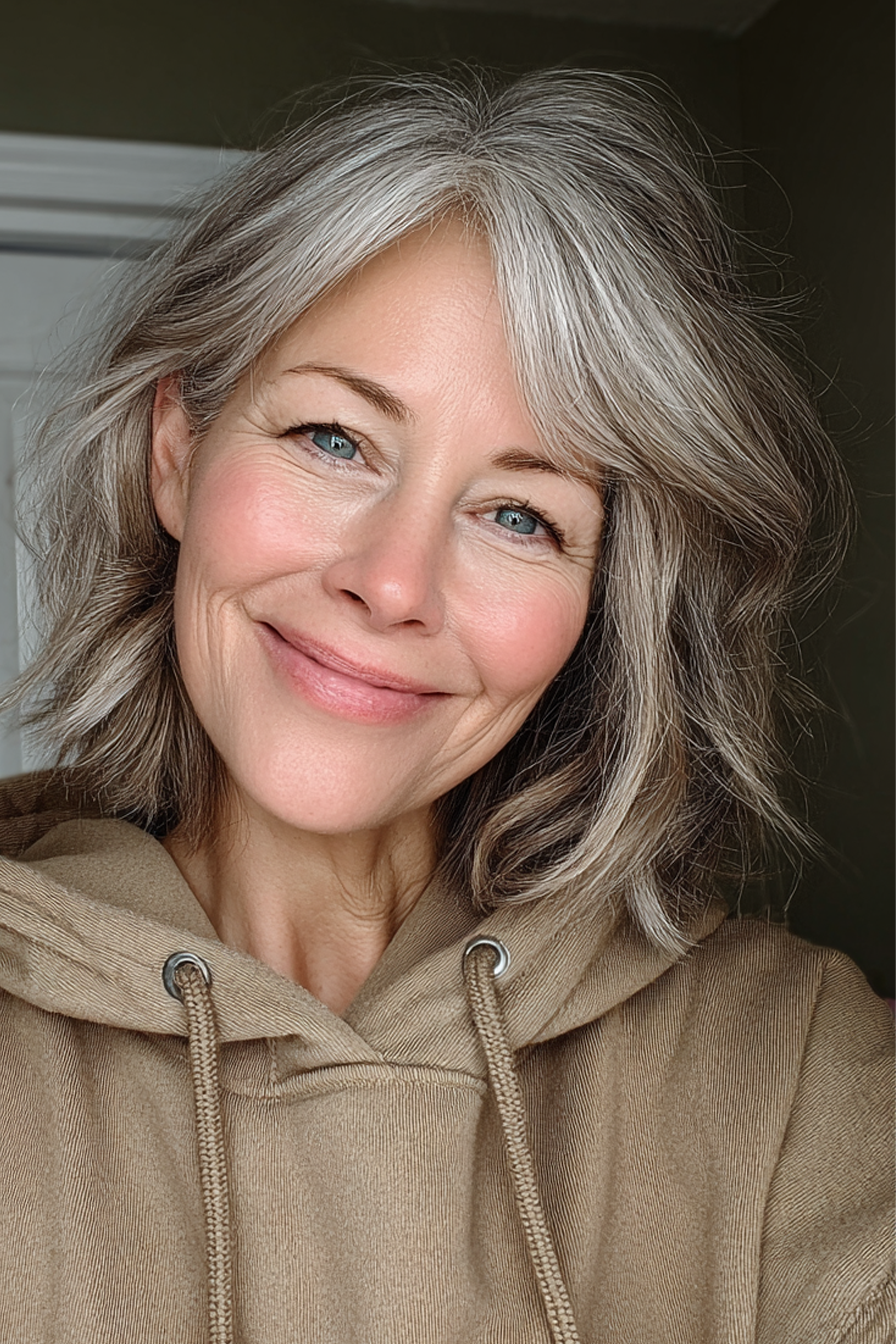 6. Subtile Shag Lob – Ashy Bronde Ombre (Mittellange Haarschnitte für Frauen über 50 mit feinem Haar) – Mittellange Haarschnitte für Frauen über 50 mit feinem Haar