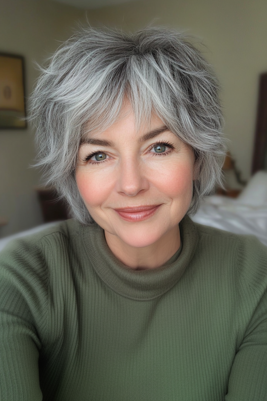 6. Tapered Salz-und-Prepper-Shag (kurze Shag-Haarschnitte für Frauen über 60)-kurze Shag-Haarschnitte für Frauen über 60