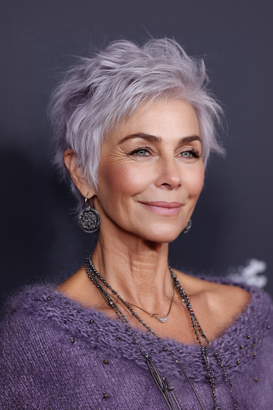 6. sich verjüngte silberne Ernte mit Lavendeltönung (schicke Frisuren für Frauen über 50 mit grauem Haar) - schicke Frisuren für Frauen über 50 mit grauen Haaren