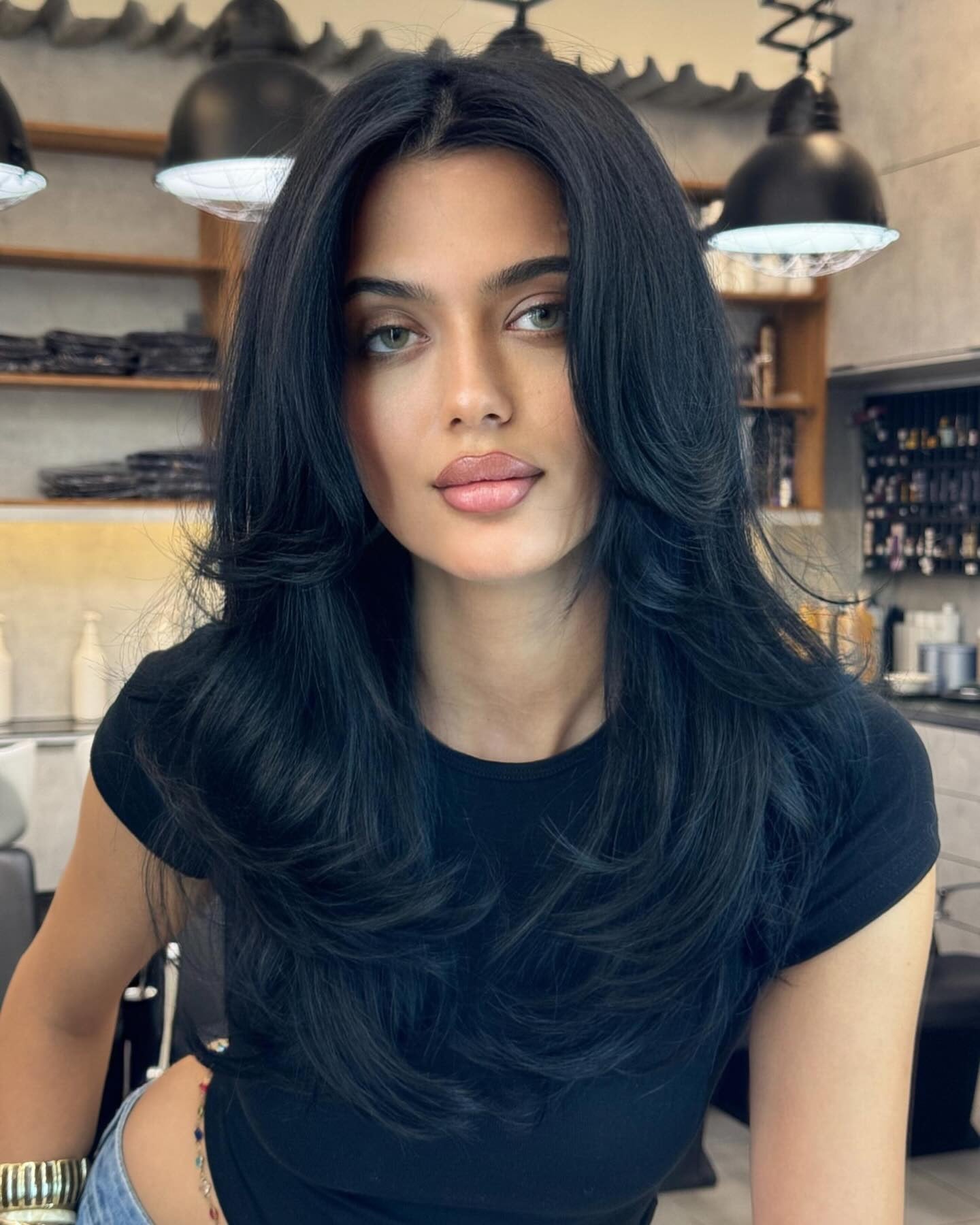 6. Strukturierte Mitternachtsschichten mit langen Vorhang Pony (Frisuren mit Vorhangstücken)