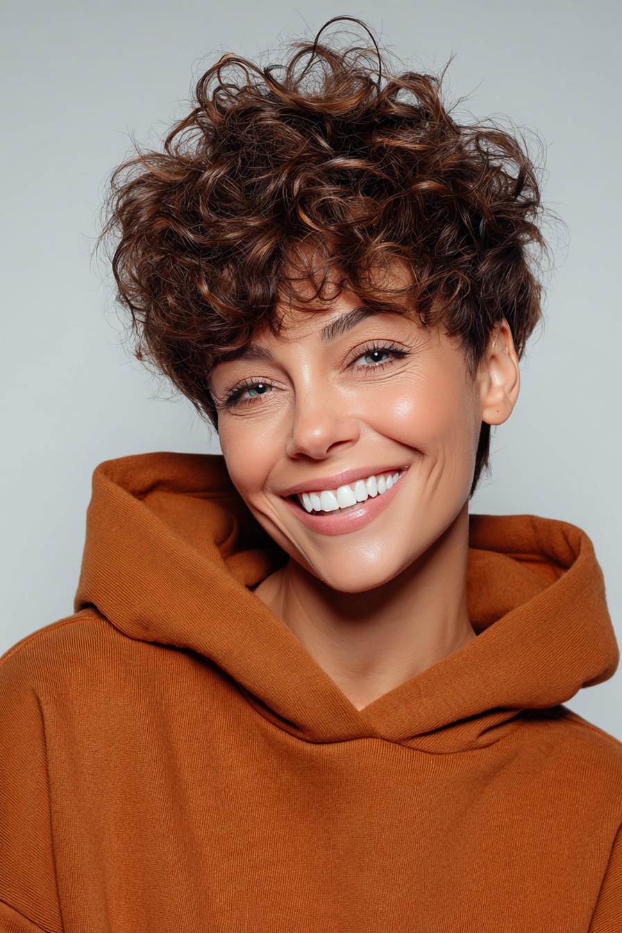 6. Strukturierte Pixie mit Espresso -Locken (kurze lockige Frisuren für Frauen über 40) - kurze lockige Frisuren für Frauen über 40