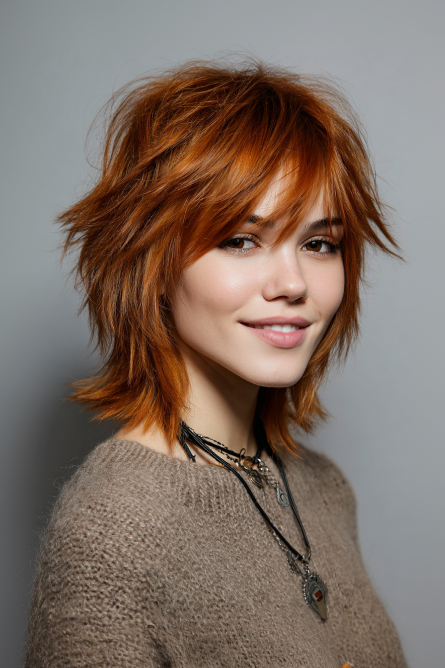 6. Tousled Kupfer Rasiermesser geschnitten (kurze Shag -Haarschnitte für gerade Haare) - kurze Shag -Haarschnitte für gerade Haare