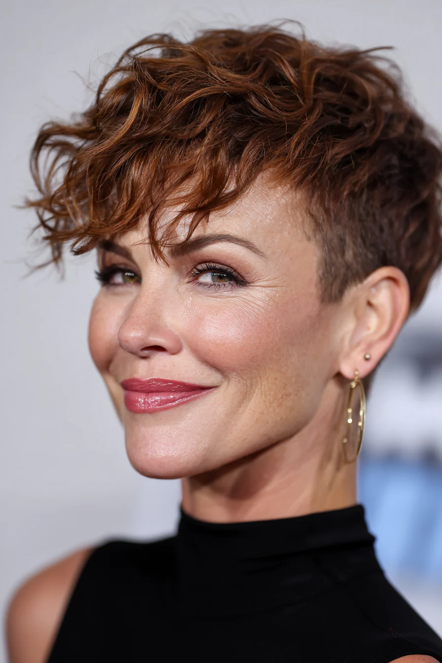 6. Zerzauster Schnitt mit Undercut – Dunkles Auburn (Kurzhaarschnitte für ältere Frauen mit dickem Haar) – Kurzhaarschnitte für ältere Frauen mit dickem Haar