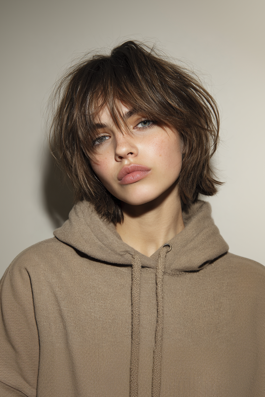 6. zerzaustes Shag Bob in Aschebraun (Frisuren der Kinnlänge) - Frisuren der Kinnlänge