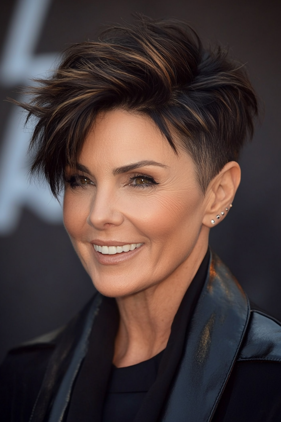 6. Undercut -Ernte mit dunklem Schokoladenbraun (kurze kantige Haarschnitte für Frauen über 50) - kurze kantige Haarschnitte für Frauen über 50