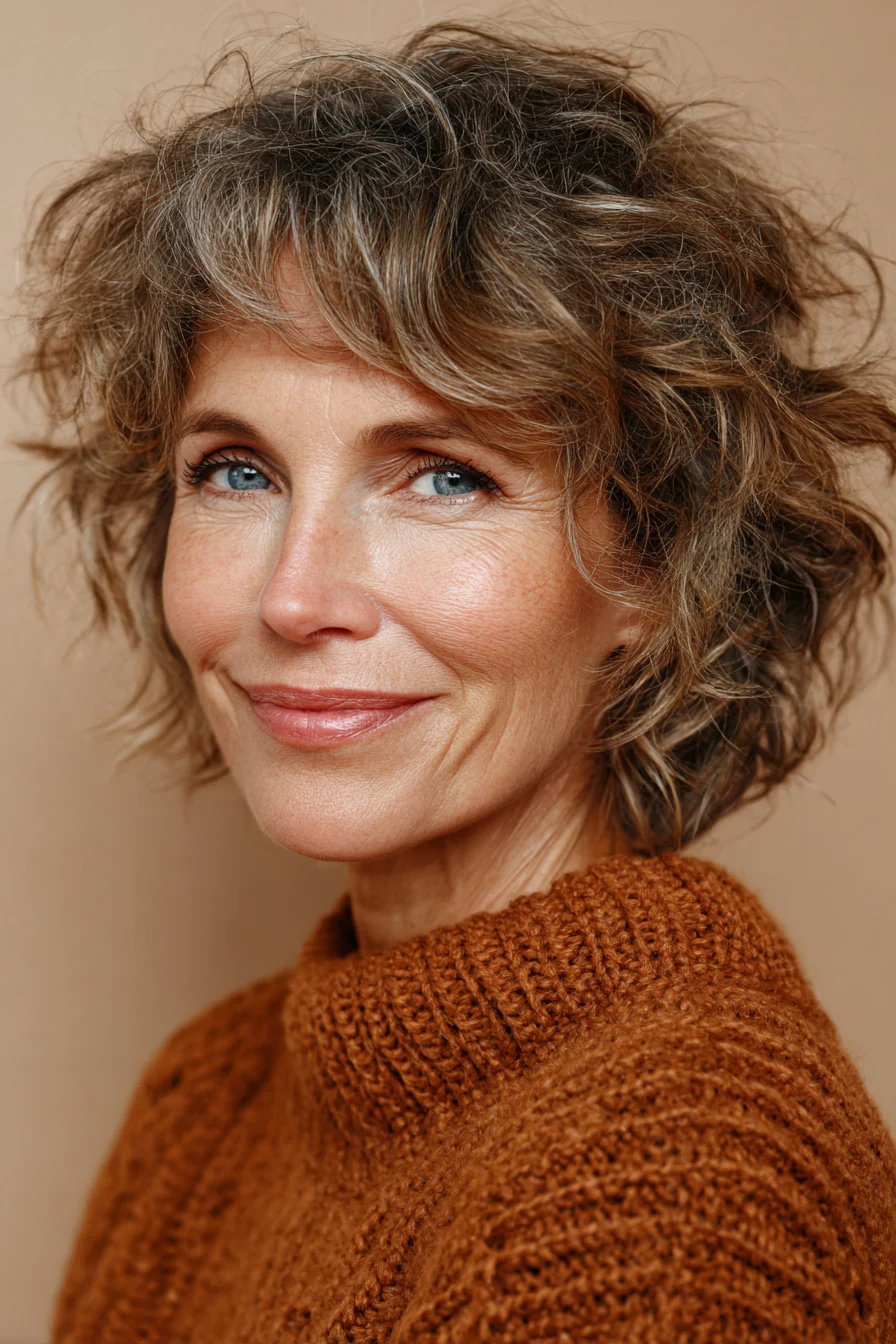 6. Warm Caramel Tousled Shag (kurze zottelige Frisuren für ältere Frauen) – Kurze zottelige Frisuren für ältere Frauen