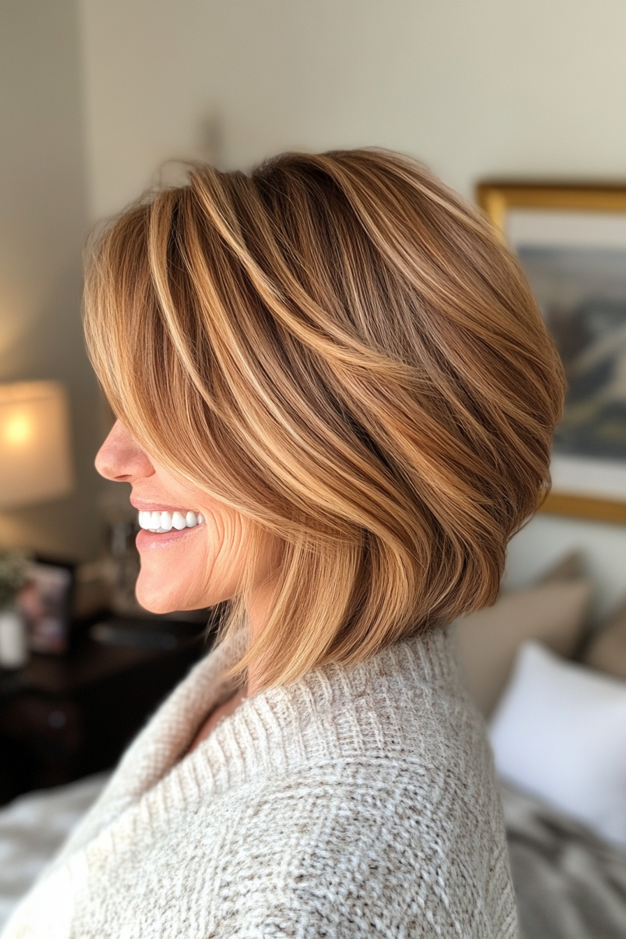 6. Warm Honey Graduated Bob (kurze Haarschnitte für Frauen über 50) - Kurzstapelte Haarschnitte für Frauen über 50