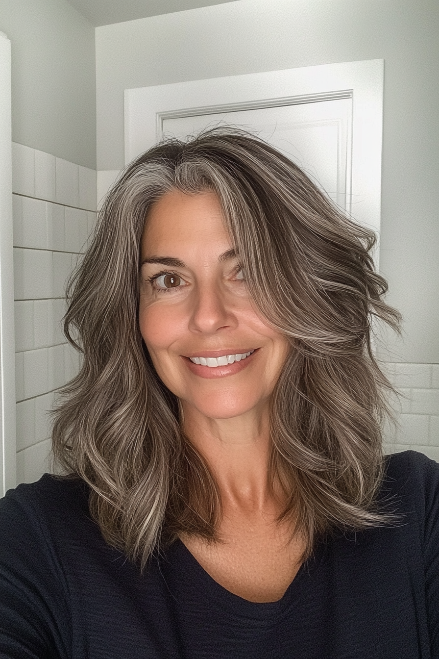 6. Wellenbraune Midi Cut (schicke Frisuren für Frauen über 50) - schicke Frisuren für Frauen über 50