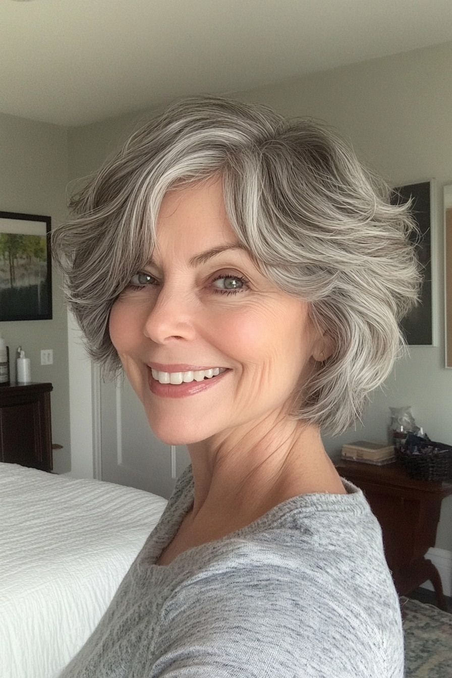 6. Wellenpflanze in Salz- und Passper-Mischung (kurze Frisuren für Frauen über 60 mit feinem Haar)-kurze Frisuren für Frauen über 60 mit feinem Haar