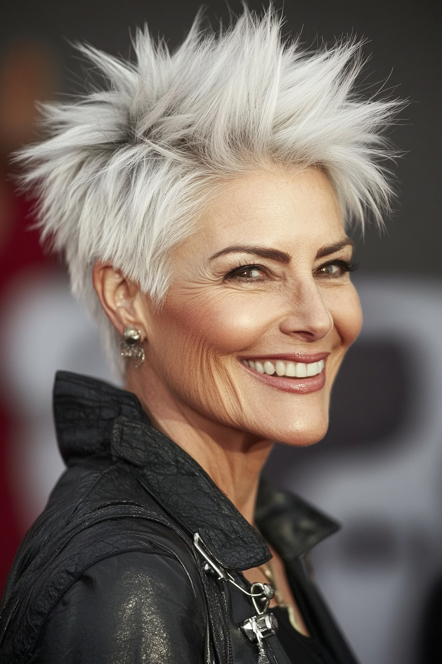 6. White Spiky Pixie mit dunklen Wurzeln (kantige Frisuren für Frauen über 60) - kantige Frisuren für Frauen über 60