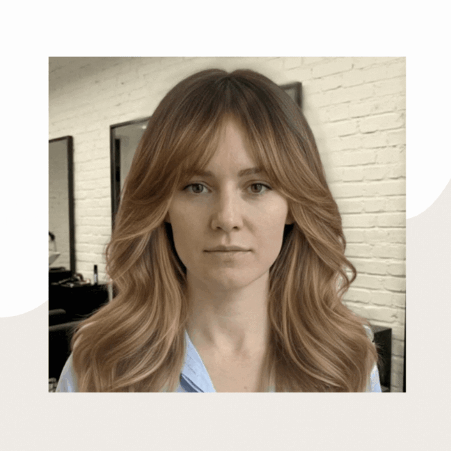 360-Grad-Videovorschau, die lange Frisur aus mehreren Blickwinkeln beim Online-KI-Anprobieren zeigt