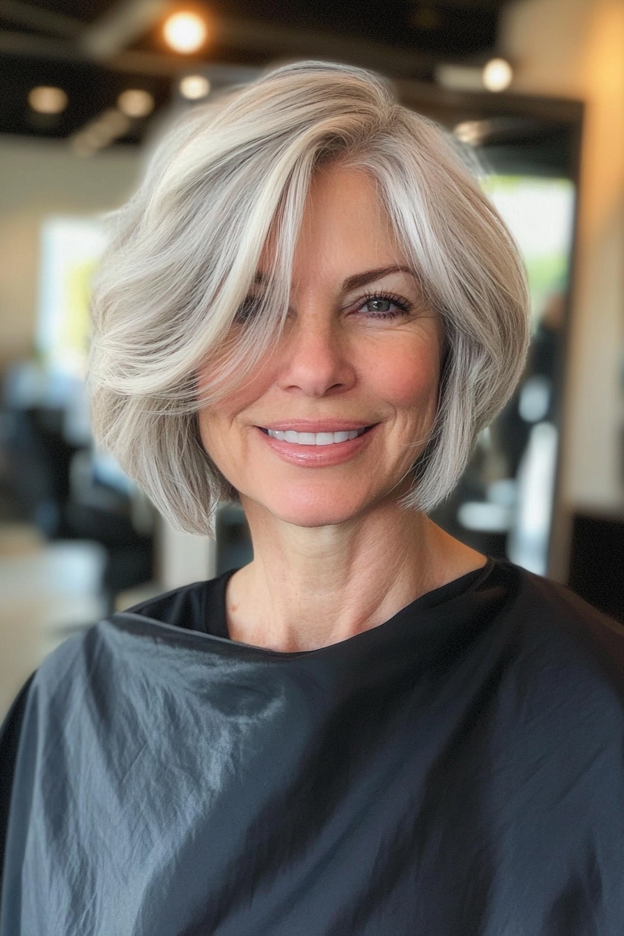 7. Asymmetrischer Bob in silbergrau (kühle Haarschnitte für Frauen über 50) - Kühle Haarschnitte für Frauen über 50