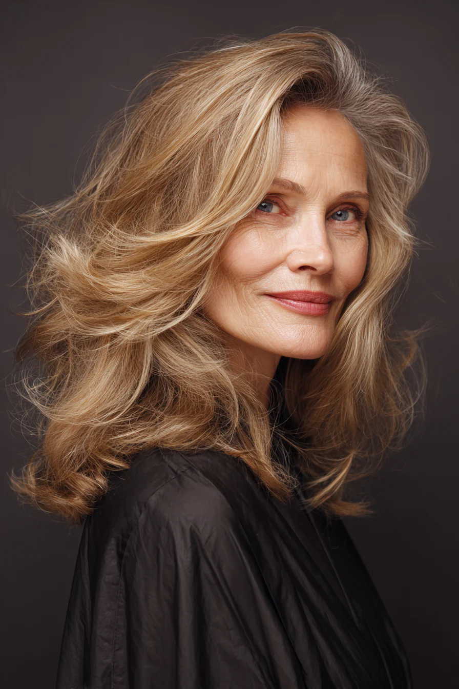 7. Böhmische Wellen mit dunklem Honigblond (lange Frisuren für Frauen über 60 mit dünnem Haar) – Lange Frisuren für Frauen über 60 mit dünnem Haar