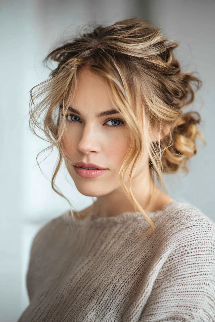 7. Boho Low Knot mit Ranken in Sunlit Bronde (Brautfrisuren) – Brautfrisuren
